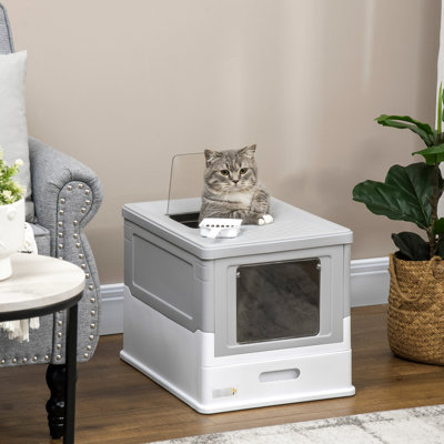 Foldable Cat Litter - Gray, Keeps Odors Contained, With Pull-Out Tray Portable Pet Box Front And Top Entrances