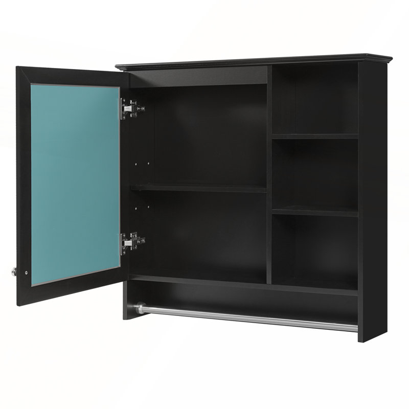 Armoire de rangement murale avec tablette réglable et miroirs, Noir