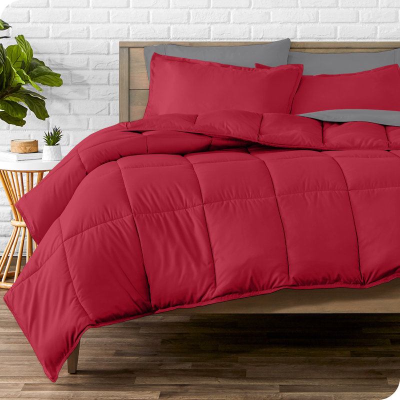 Lit dans un sac en microfibre 1800 de qualité supérieure 1800, Rouge / gris, Édredon divisé grand + 7 pièces supplémentaire
