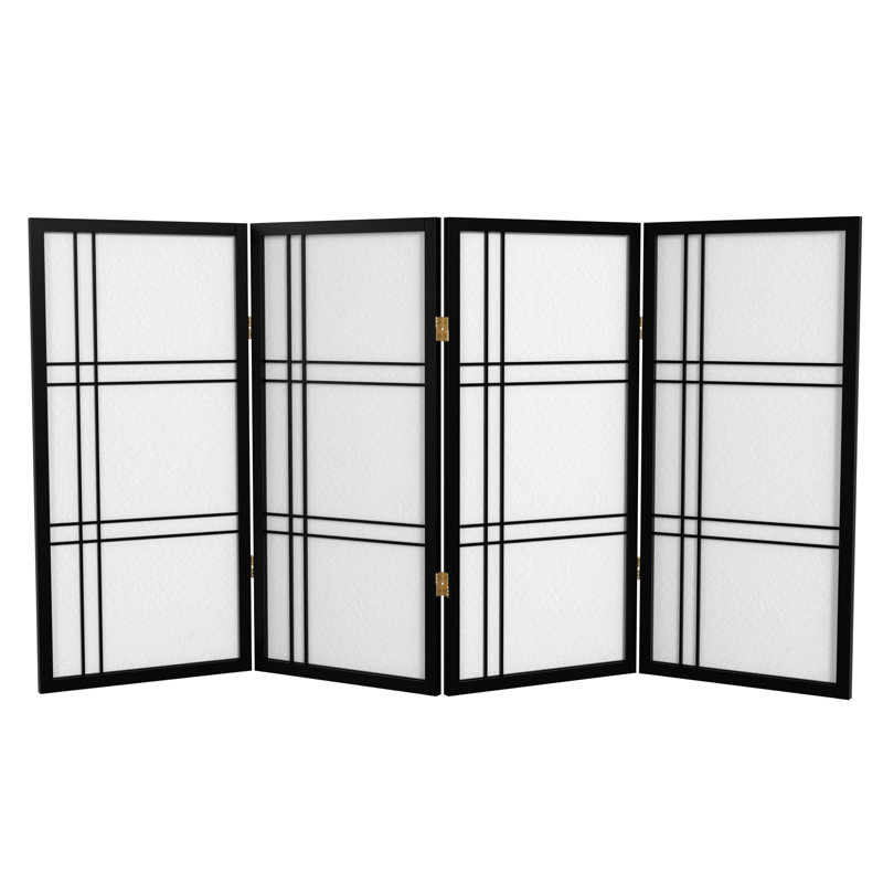 Keitez 3 ft. H Short Folding Shoji Screen, 4, Black