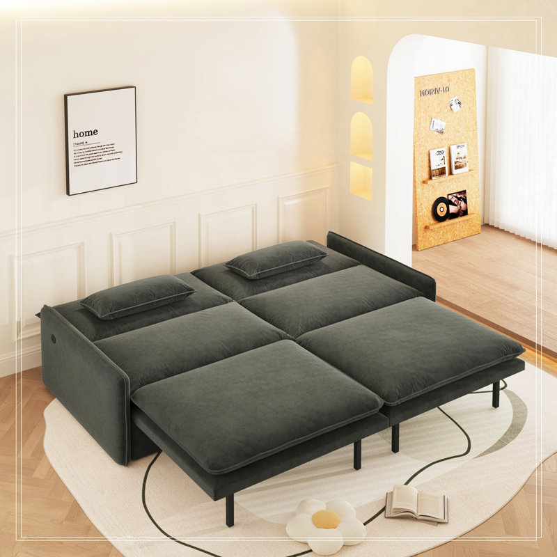 Canapé-lit convertible 4 places - tissu chenille, siège profond, canapé nuage moderne avec rangement, port USB, Gris foncé