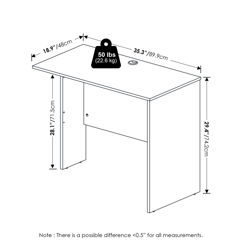 Retour de bureau, 89 cm (35 pouces), réversible avec passe-câble, pour bureau ou domicile, finition noyer moderne