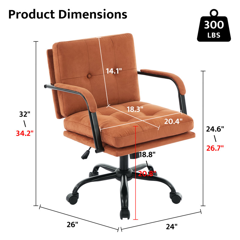 Upholstered Suede Swivel Task Chair With Padded Arms, Brown