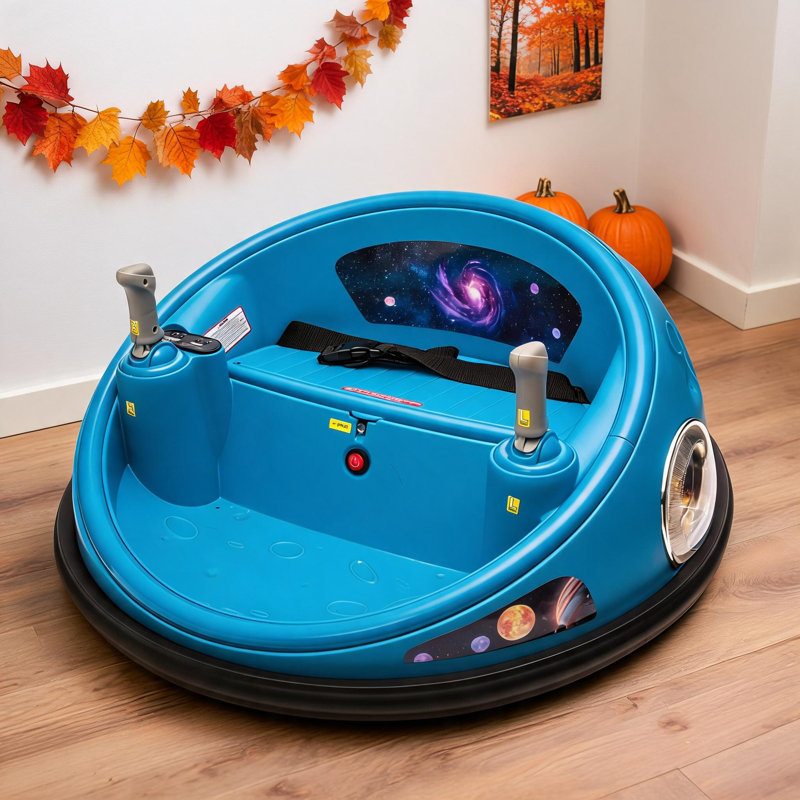 Voiture électrique 12 V pour enfants avec rotation à 360 ° et télécommande, véhicule à roulettes rechargeable à 360 ° avec lumières DEL et pare-chocs doux pour jouer à l'intérieur et à l'extérieur.