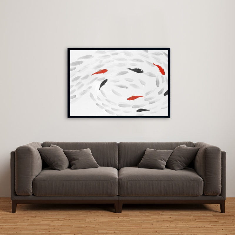 Reproduction de tourbillon de poissons nageant sur toile