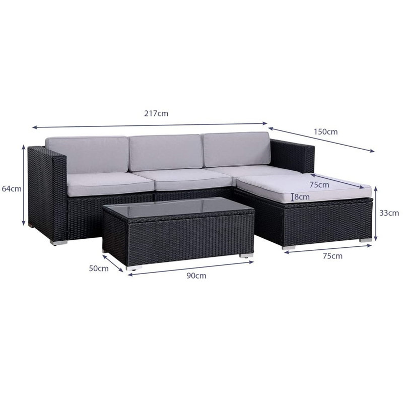 Eveanna Metal 4 - Piece Sofa Set with Cushions, Black, Light Grey