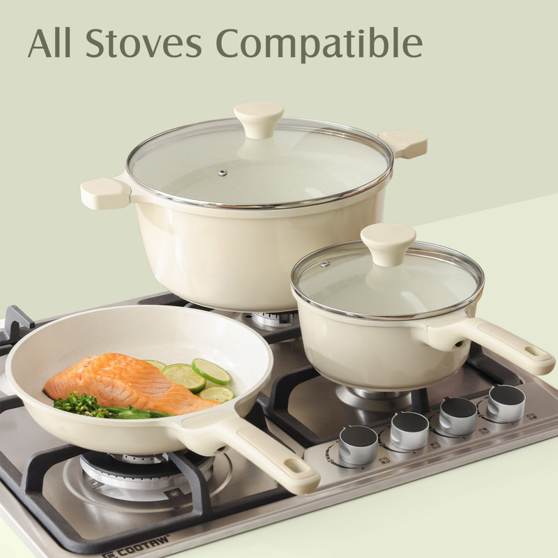 Batterie de cuisine en céramique antiadhésive SENSARTE 16 pièces, saine et non toxique, avec poignées Stay-Cool et ustensiles en silicone, sans PFAS, PFOA et PTFE