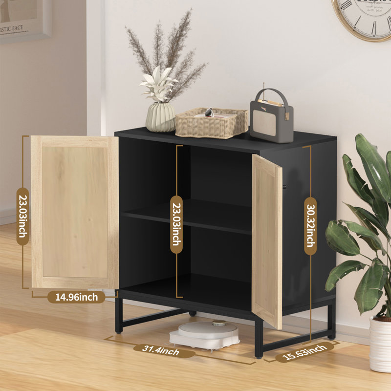 Jillesa Modern Rattan 2-Door Sideboard Accent Storage Cabinet with Sturdy Metal Legs,31in L, Black