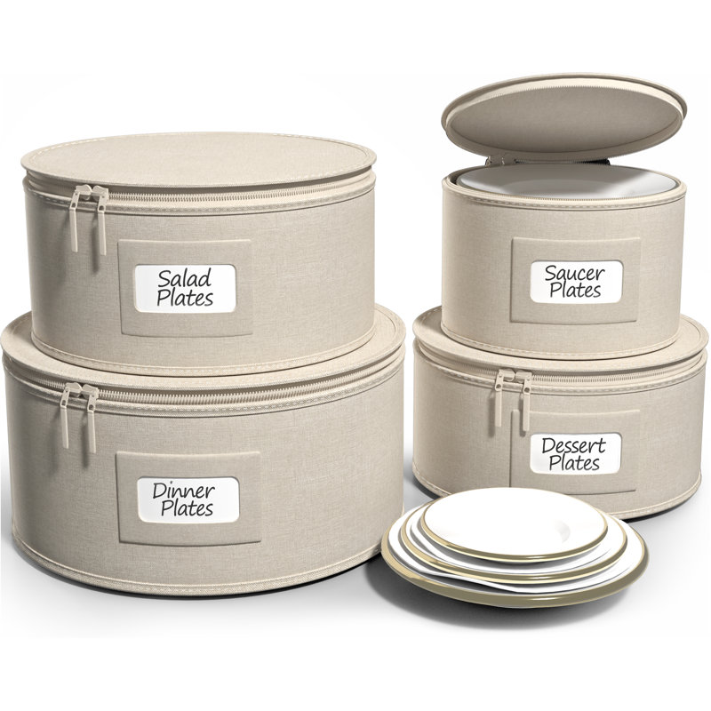 Sorbus 4-Set Stackable Dinnerware Storage Set with Plate Protector, Beige