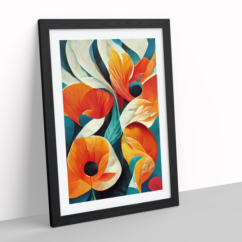 Floral In Abstract No.4 - Single Picture Frame Painting, Black, 64cm H x 46cm W x 2cm D