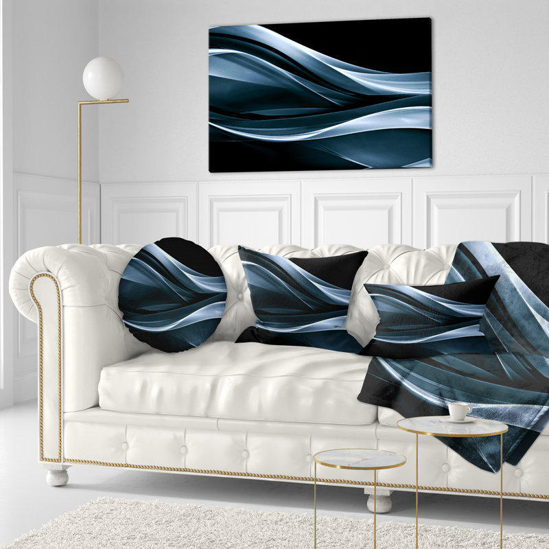 Fractal Lines Blue in Black - coussin imprimé abstrait