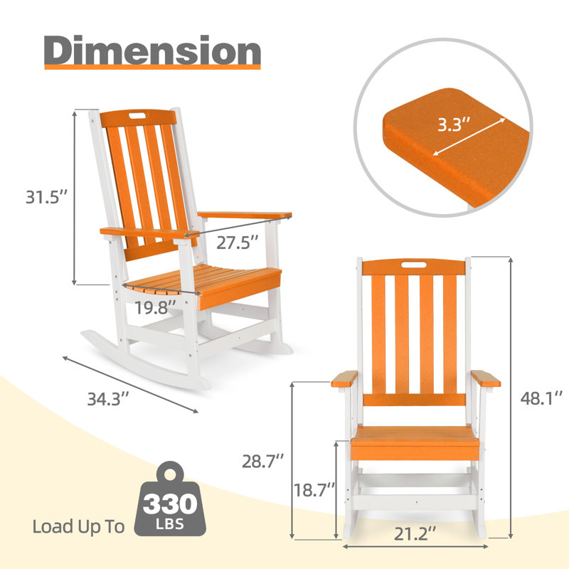 Chaise berçante d'extérieur en PEHD Aoodor, Orange et blanc