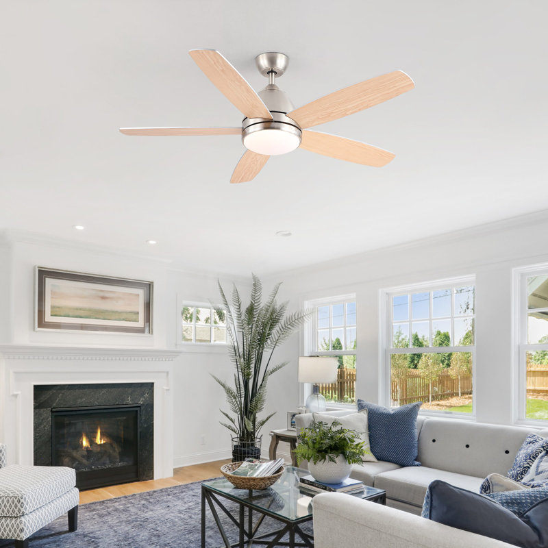  52 in. Indoor Brushed Nickel Smart Ceiling Fan with Integrated LED Light Kit, Work With Tuya APP,Smart Assistant Devices