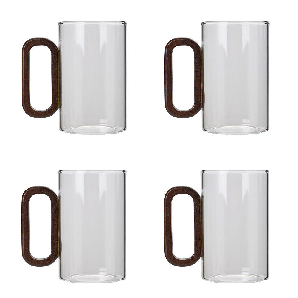 Borosilicate Glass Mugs Tea Cups with Wooden Handle