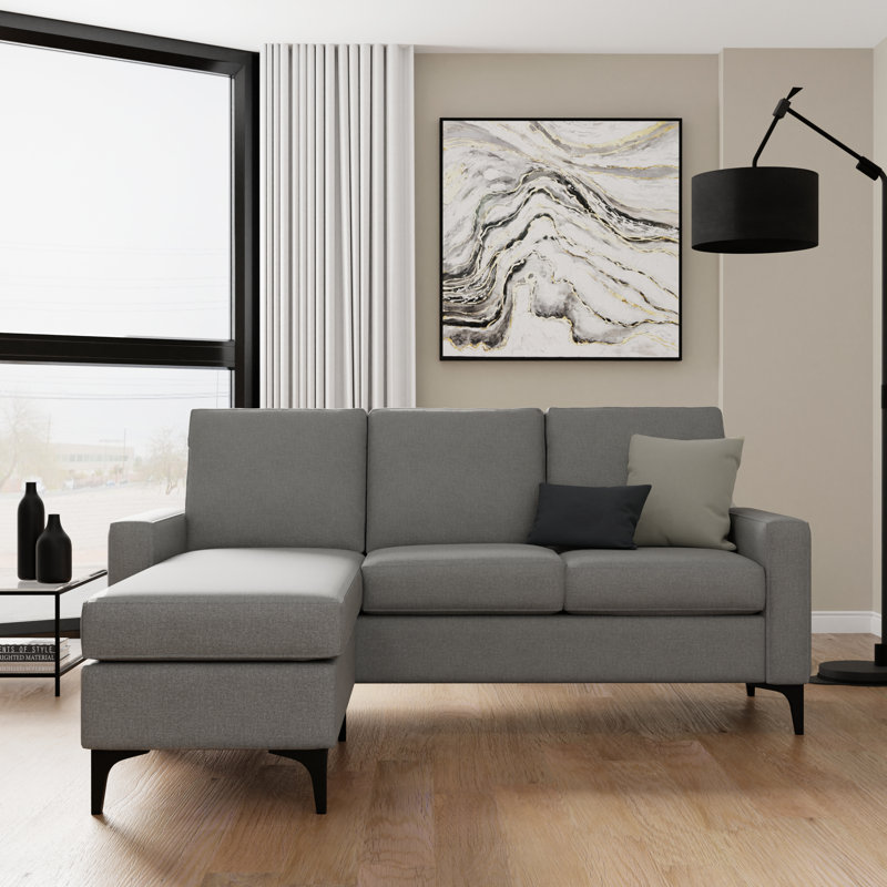 Canapé et méridienne réversible de 76 po de large Arrick, Polyester gris