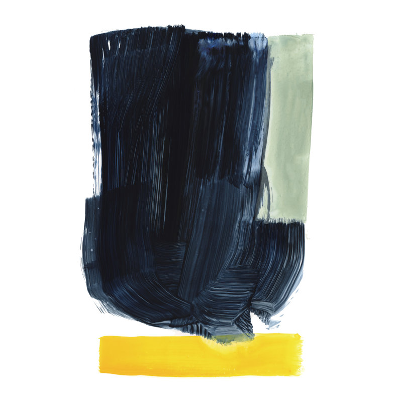 Navy Blue Field II -  Painting, 30 cm H x 46 cm W, Black Floater Framed