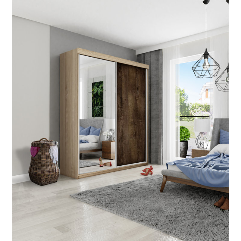 Modern 2 Door Sliding Wardrobe, Natural/Walnut