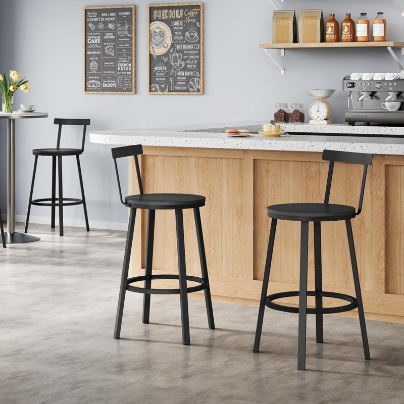 Bar Stools Set Of 4 Round Kitchen Stools With Backrest Metal Frame Footrest Counter Stool 150 Kg Load Capacity For Bar Kitchen Island Dining Room