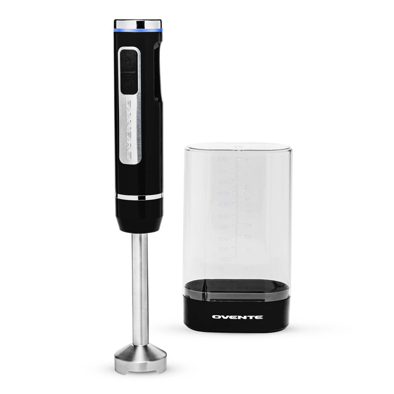 Ovente 8-Speed White Cordless Immersion Hand Blender with Stainless Steel Blades