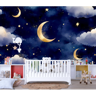 Papier peint lune avec étoiles et lune