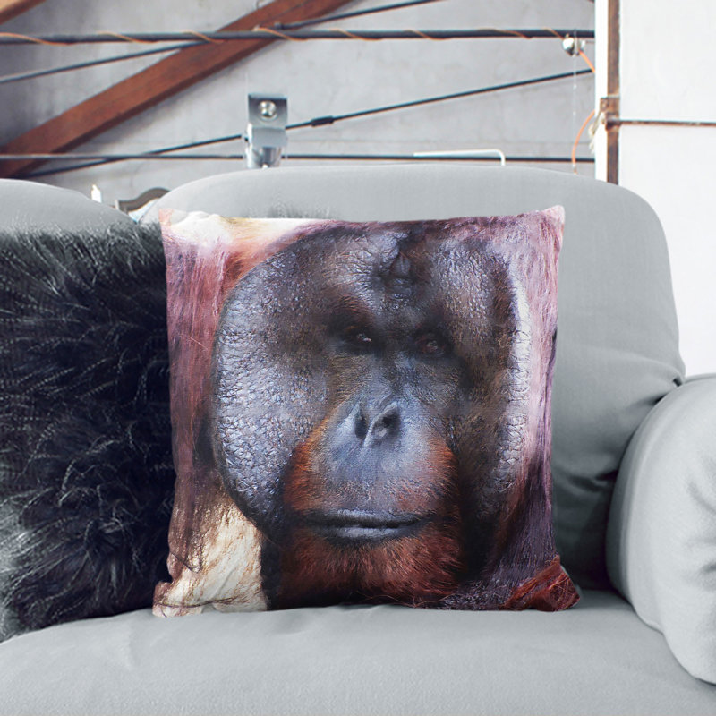 Orangutan Monkey Vol.2 Painting Square Throw Cushion, Black, 40cm H x 40cm W x 15cm D