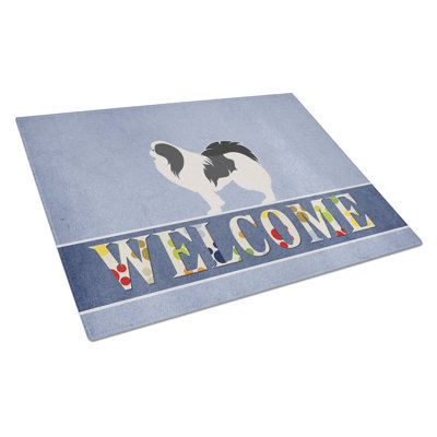 Caroline's Treasures Welcome Dog Glass Japanese Chin Cutting Board