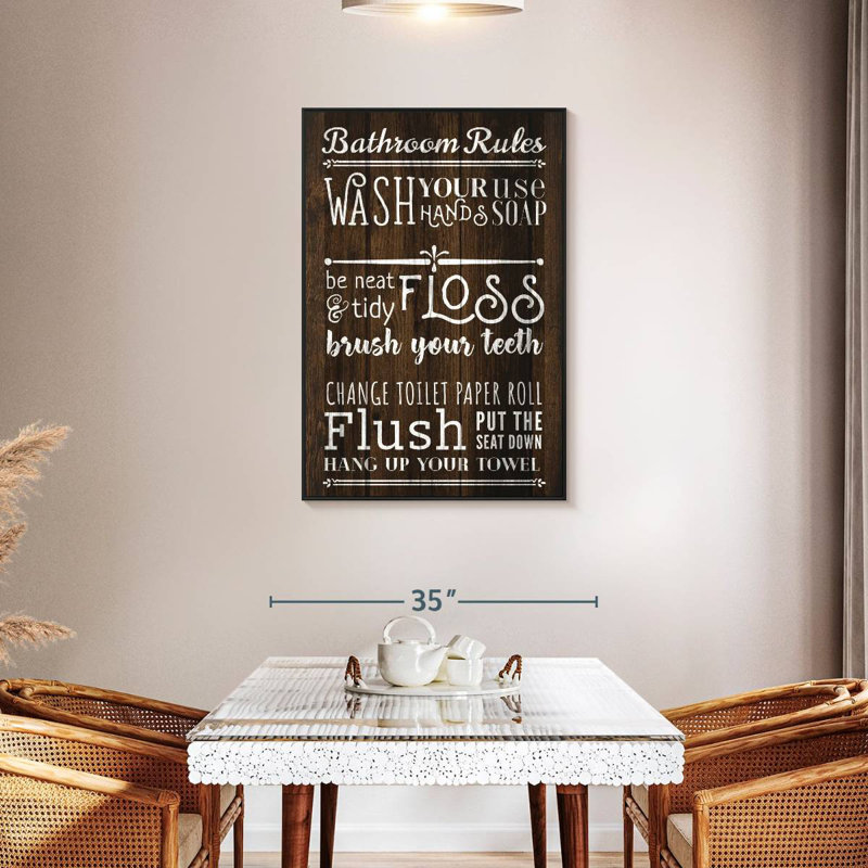 Rustic Bathroom Rules, 27" x 40", Floating Frame Black