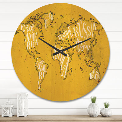 Vintage Yellow Worldmap - Modern Wood Wall Clock
