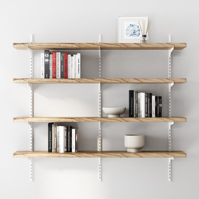 54" X 10" Floating Bookshelf, Height Adjustable Wall Shelving Unit For Living Room And Office Decor, 1" Thick Solid Wood Shelves, Farmhouse & Boho Decor, 2 Tier, Burnt