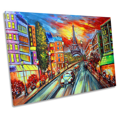 Eiffel Tower Paris Traffic - Wrapped Canvas Painting