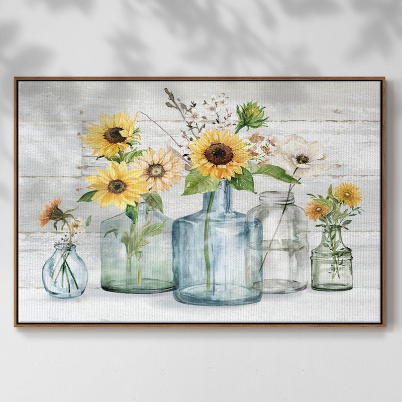 Sunflower Extravaganza, reproduction d'art sur toile, H 25 po x l 37 po x P 2 po, Noyer