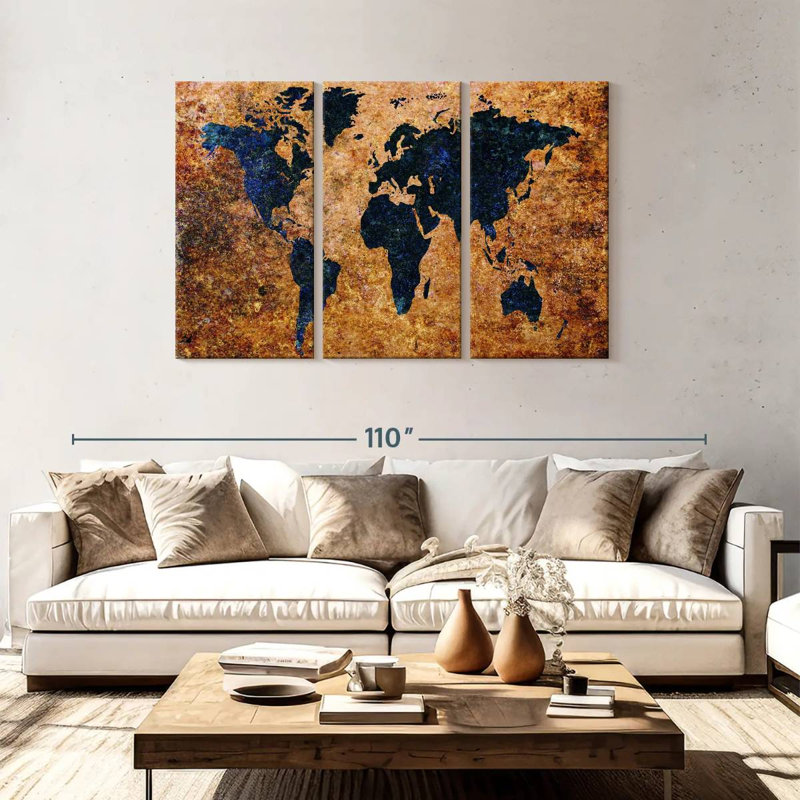 Carte du monde grunge Aliaz, H 48 po x l 74 po