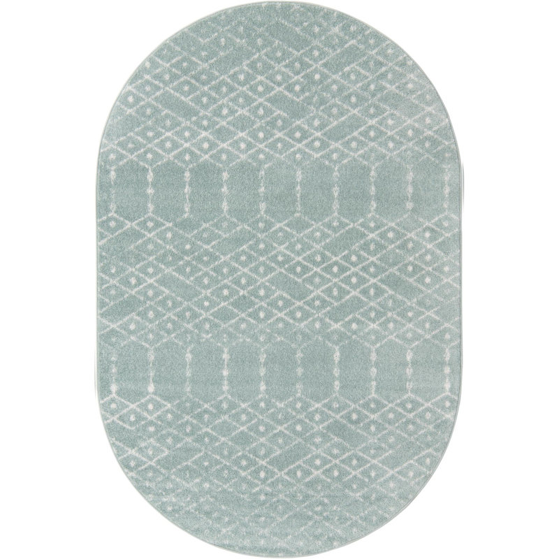 Sierra Geometric Area Rug, Oval 5'3" x 8', Aqua