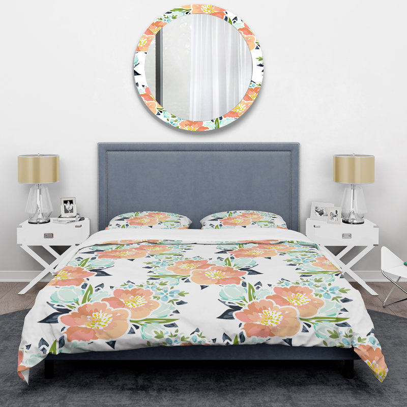 Ensemble de housse de couette Orange and Blue Flower - Cabin & Lodge, Housse de couette pour grand lit et 2 taies décor