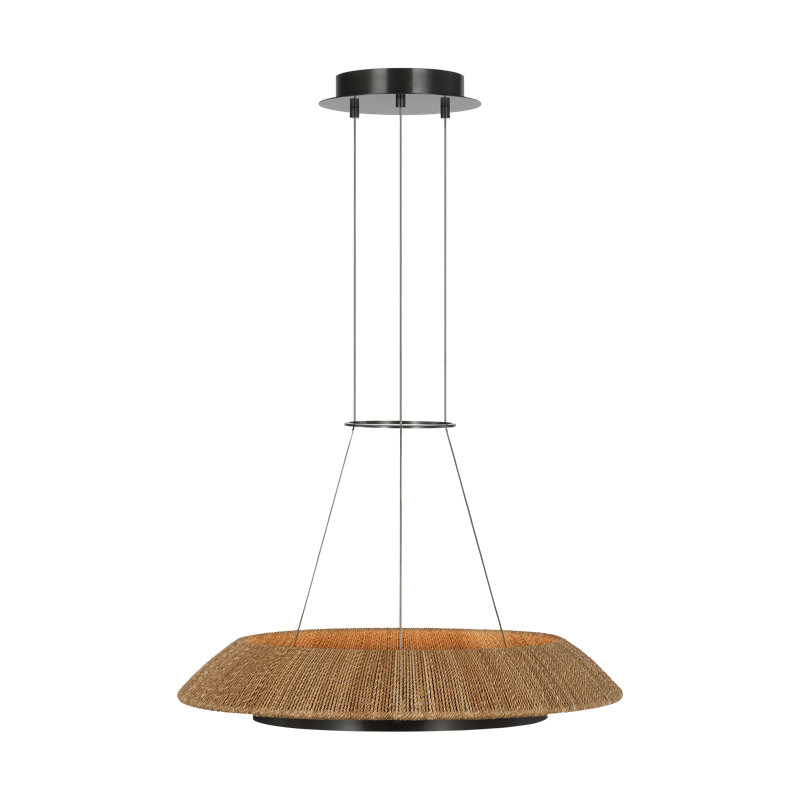 Sean Lavin Noa Large LED Ring Chandelier in Bronze with Washed Black Sea Grass shade, Bronze, Oak