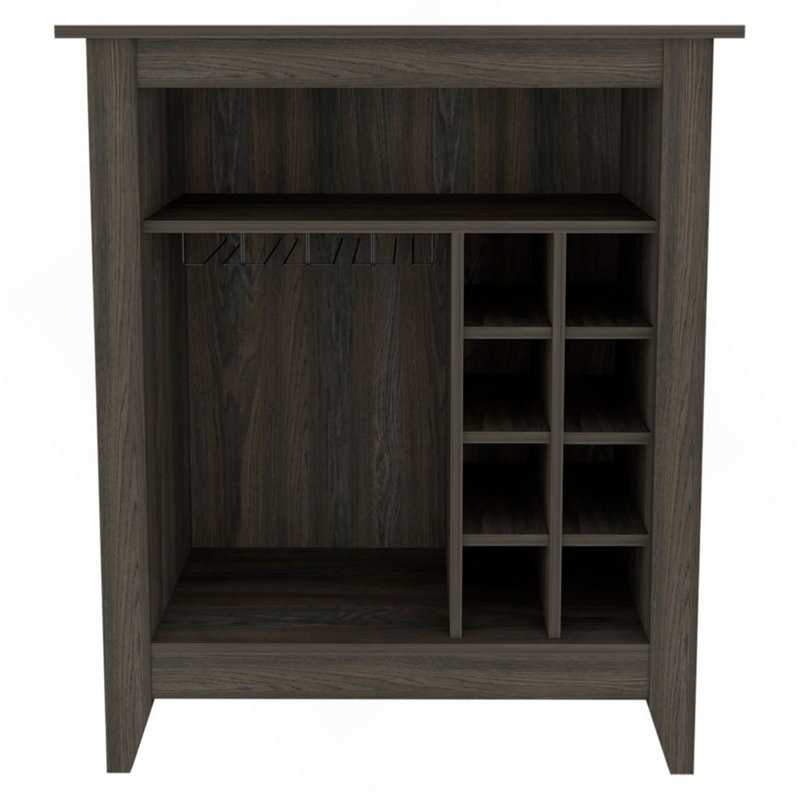 Armoire de bar Essential, une tablette ouverte, six supports à vin intégrés, un tiroir - espresso, Brun