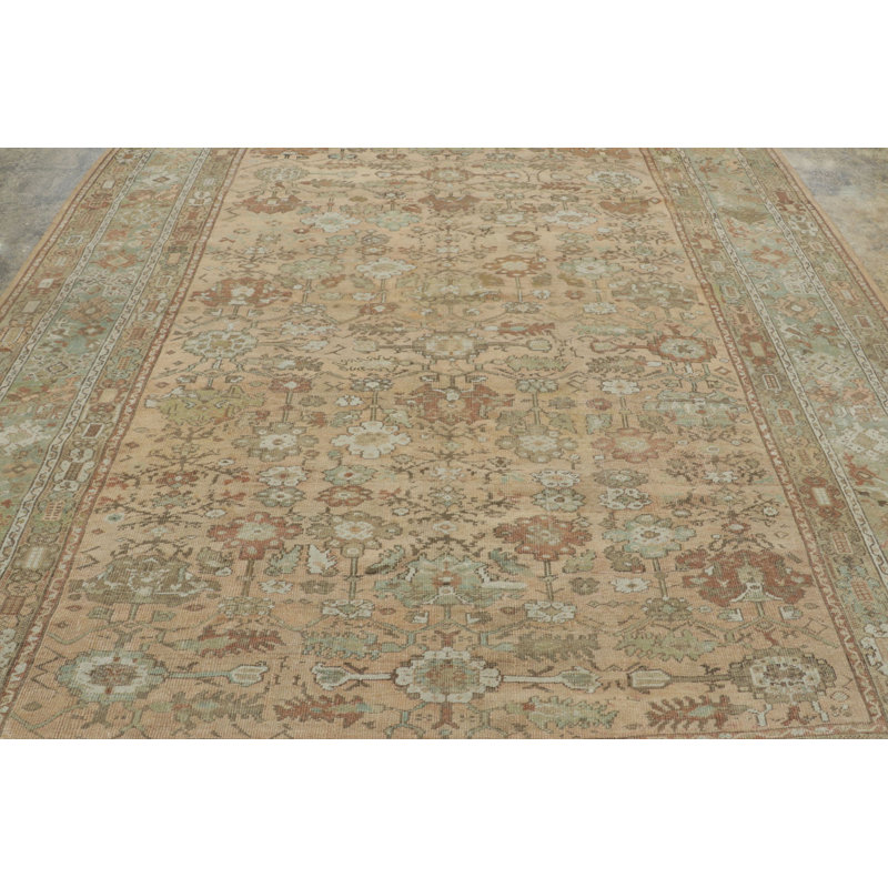 Antique Turkish Ghiordes Rug In Beige & Celadon Floral Field - Rug & Kilim
