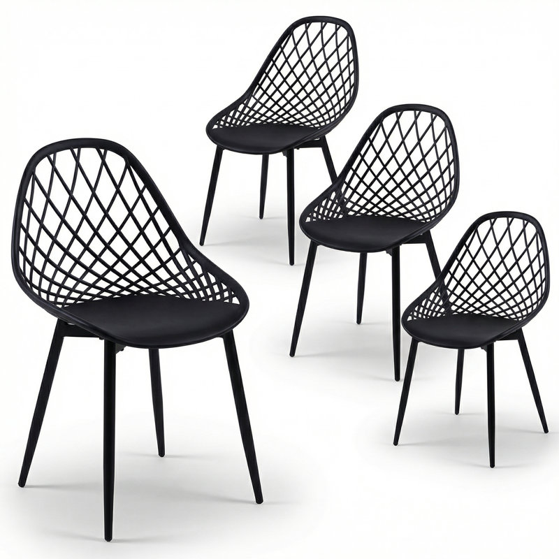 Dining Chair Plastic Seat with Sturdy Metal Legs, Black