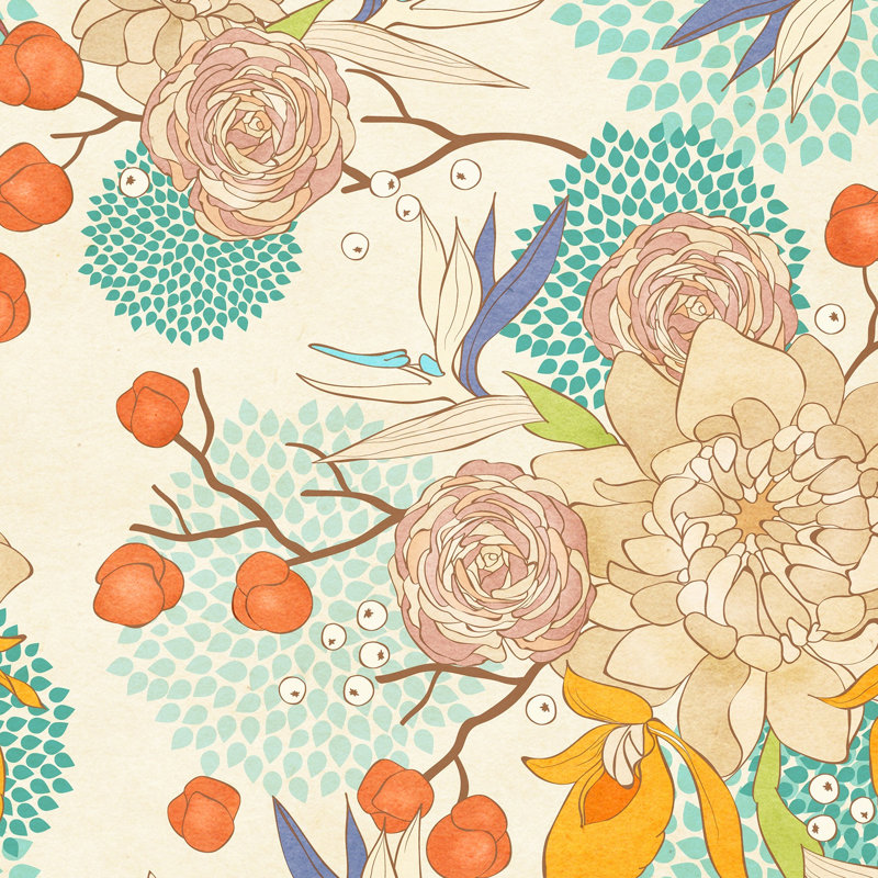 Papier peint floral, décoration murale rétro bohémienne