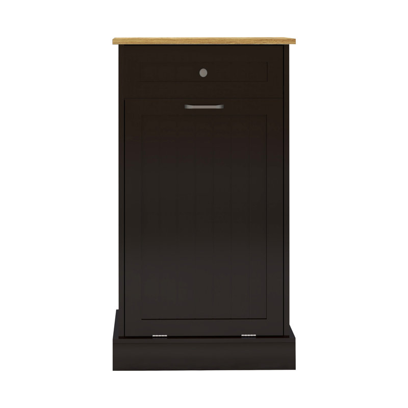 Armoire poubelle noire avec tiroir coulissant et compartiment inclinable, peut être utilisée comme boîte de recyclage, bloque les odeurs et un compartiment pour îlot de cuisine, armoire de buanderie fonctionnelle, peut supporter 70 livres
