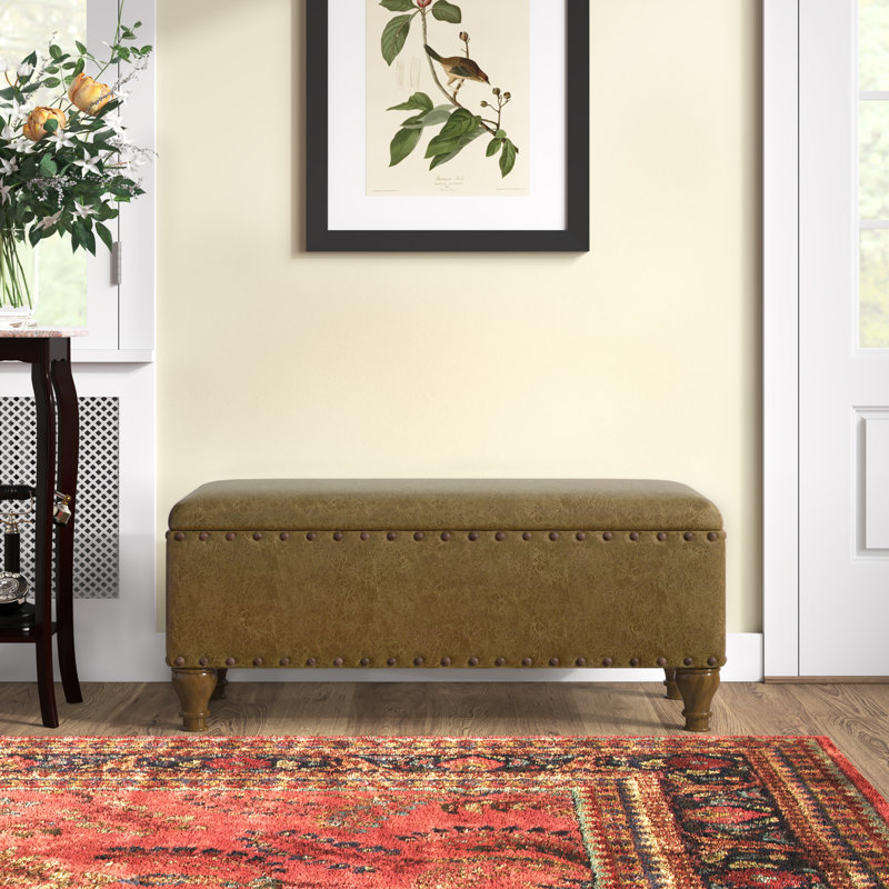 Banc de rangement rembourré en similicuir Bedlington, Brun clair, Noyer foncé