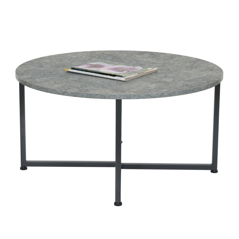 Gateshead Jamestown Round Coffee Table Rustic Wood Grain and Metal, Gray