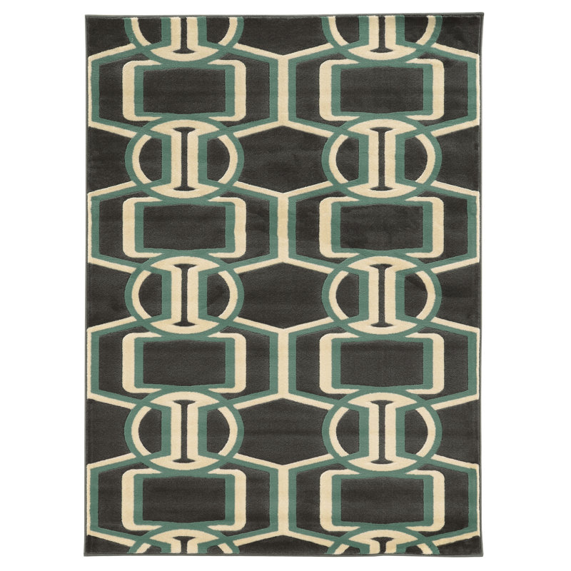 Tapis chocolat / turquoise Felicia, Rectangulaire 8 pi x 10 pi