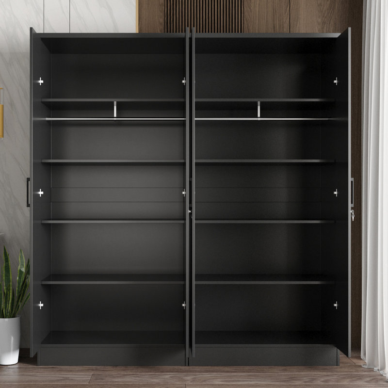 Double garde-robe avec 4 portes minces! , Noir, noir, noir, noir
