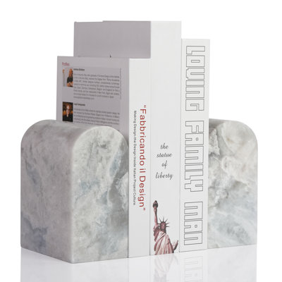 Ensemble de 2 serre-livres en marbre naturel, porte-livre moderne en pierre pour décoration de bibliothèque