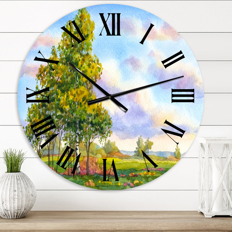 Paysage, arbres dans le champ du soir - Horloge murale traditionnelle, Petit