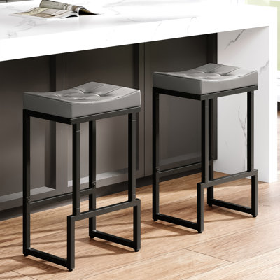 Tabouret de comptoir rembourré avec structure et repose-pieds en métal, tabouret de bar à hauteur de siège sans dossier