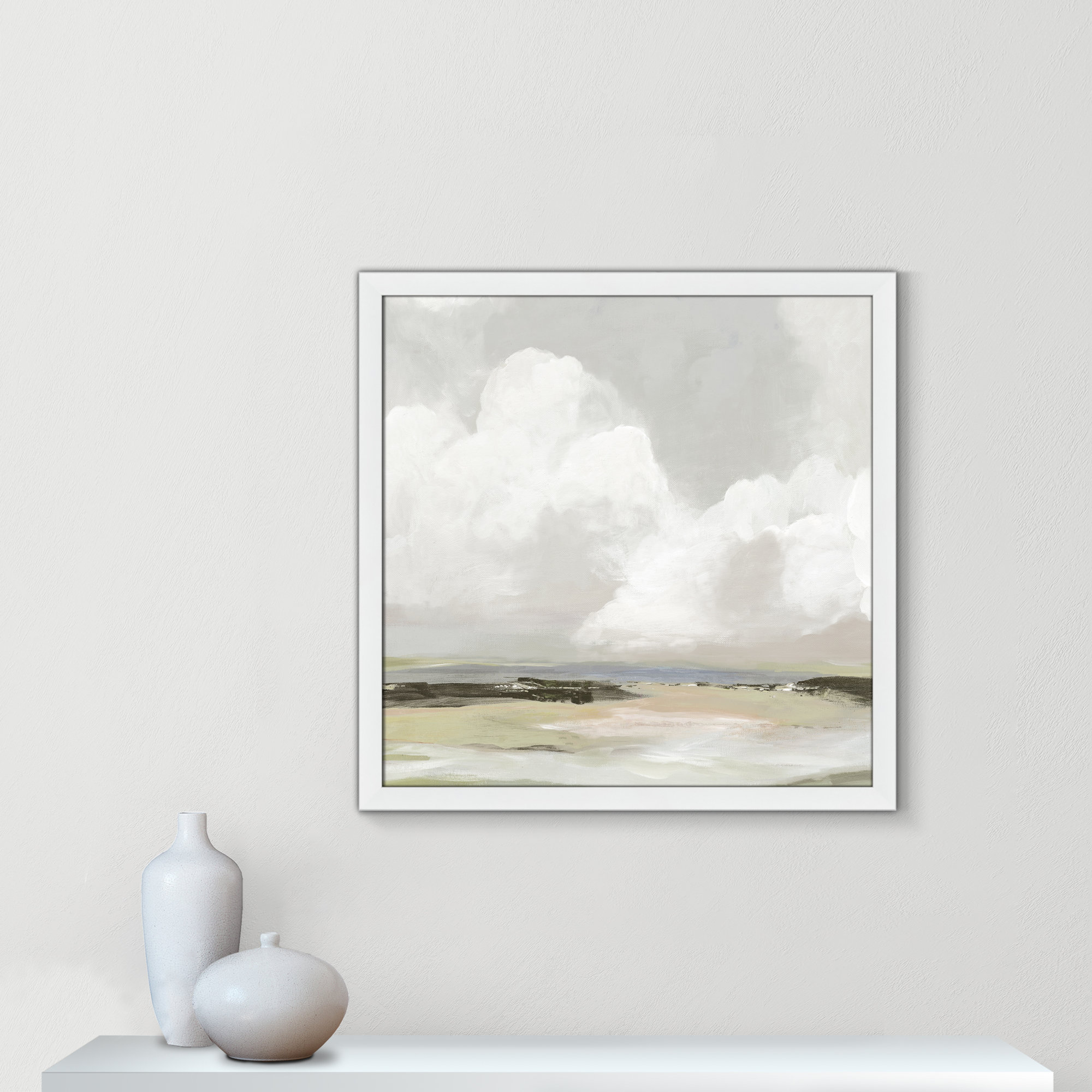Soft Clouds - Picture Frame Painting Print, 28.5" H x 28.5" W x 1.12" D, White Framed