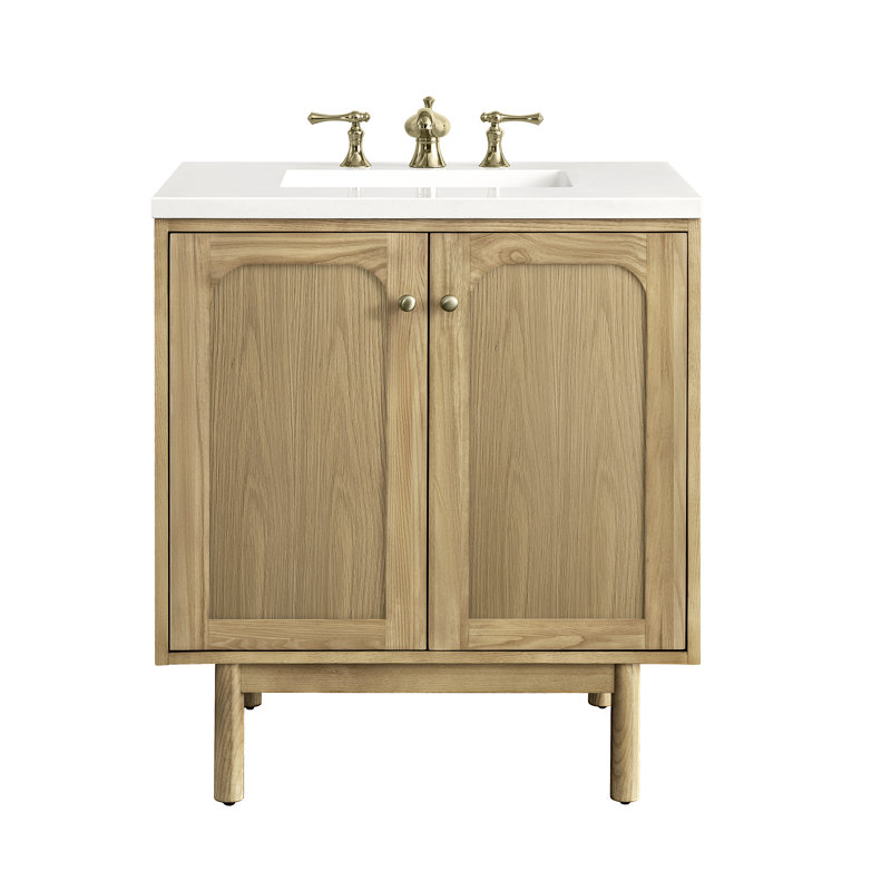 Laurent 30'' W Single Vanity, White Zeus, 8" Widespread, Light Natural Oak