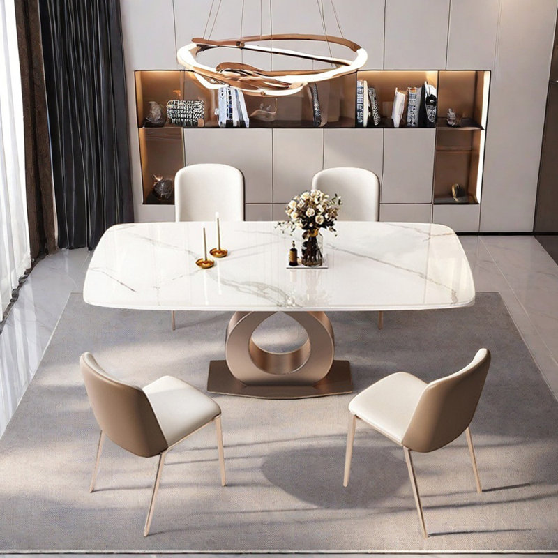 Ensemble de table de salle à manger simple et luxueux, Blanc / gris clair, H 29,5 po x L 55,1 po x l 31,5 po